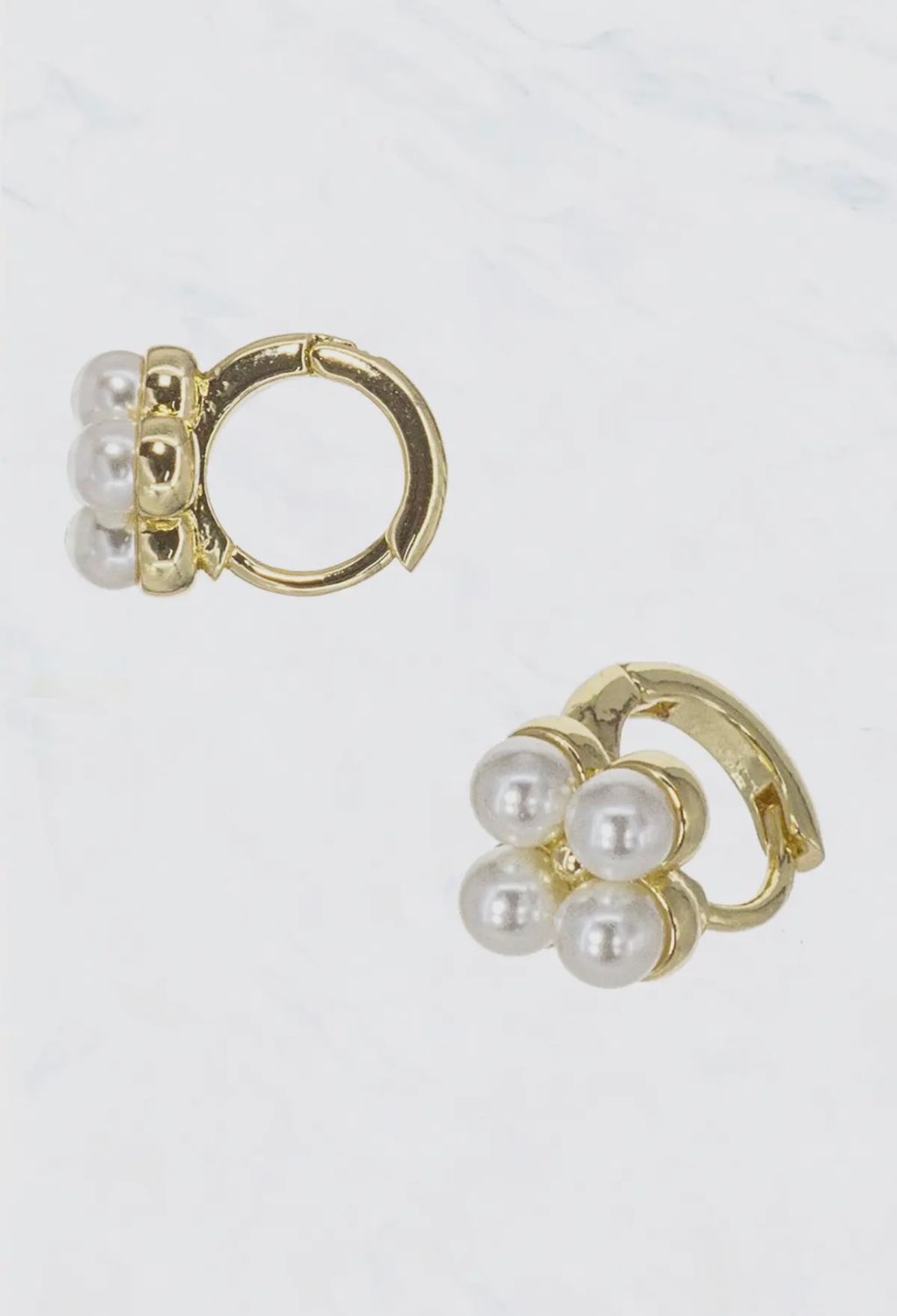 Tiny Pearl Flower Huggie Hoop Earrings