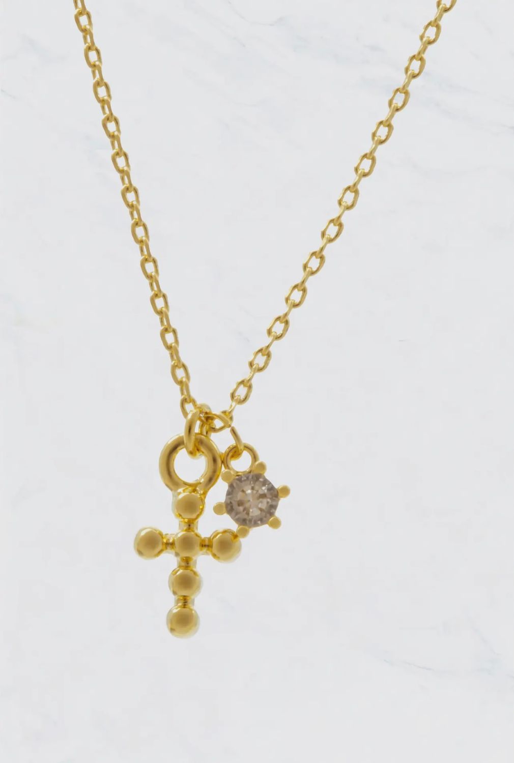 Tiny Beaded Cross Pendant Necklace