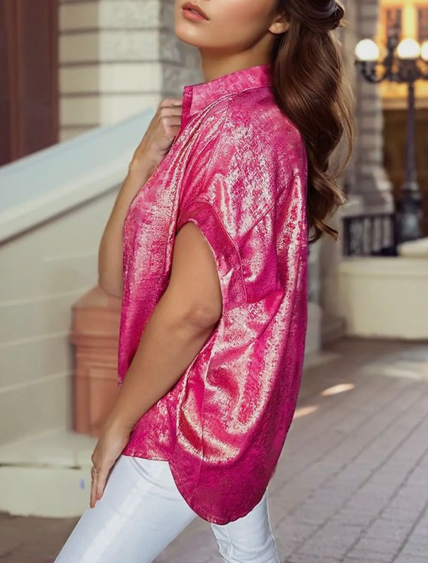 Metallic Sheen Button Down Top