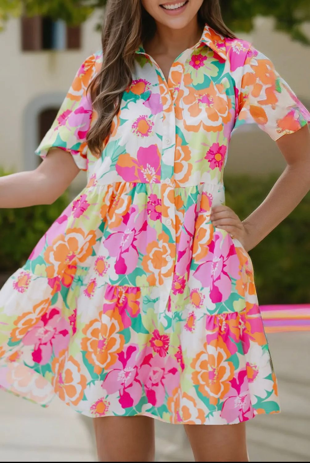 Sassy Floral Print Collared Babydoll Dress