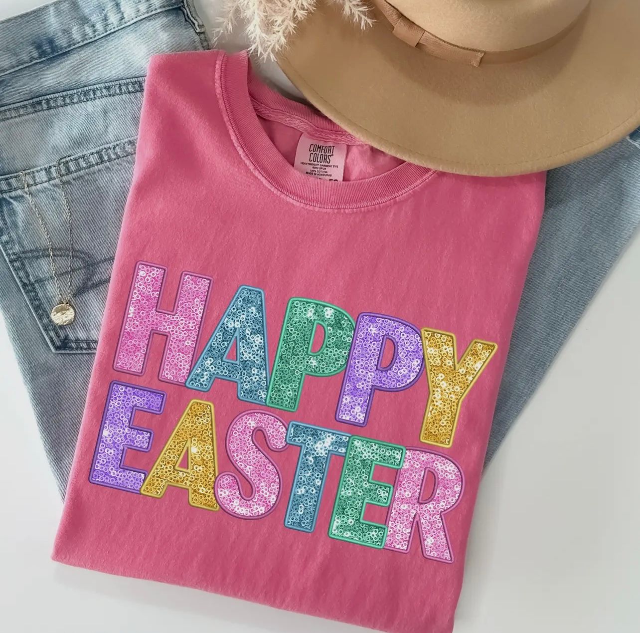 Happy Easter Faux Embroidery | Comfort Colors T-shirt