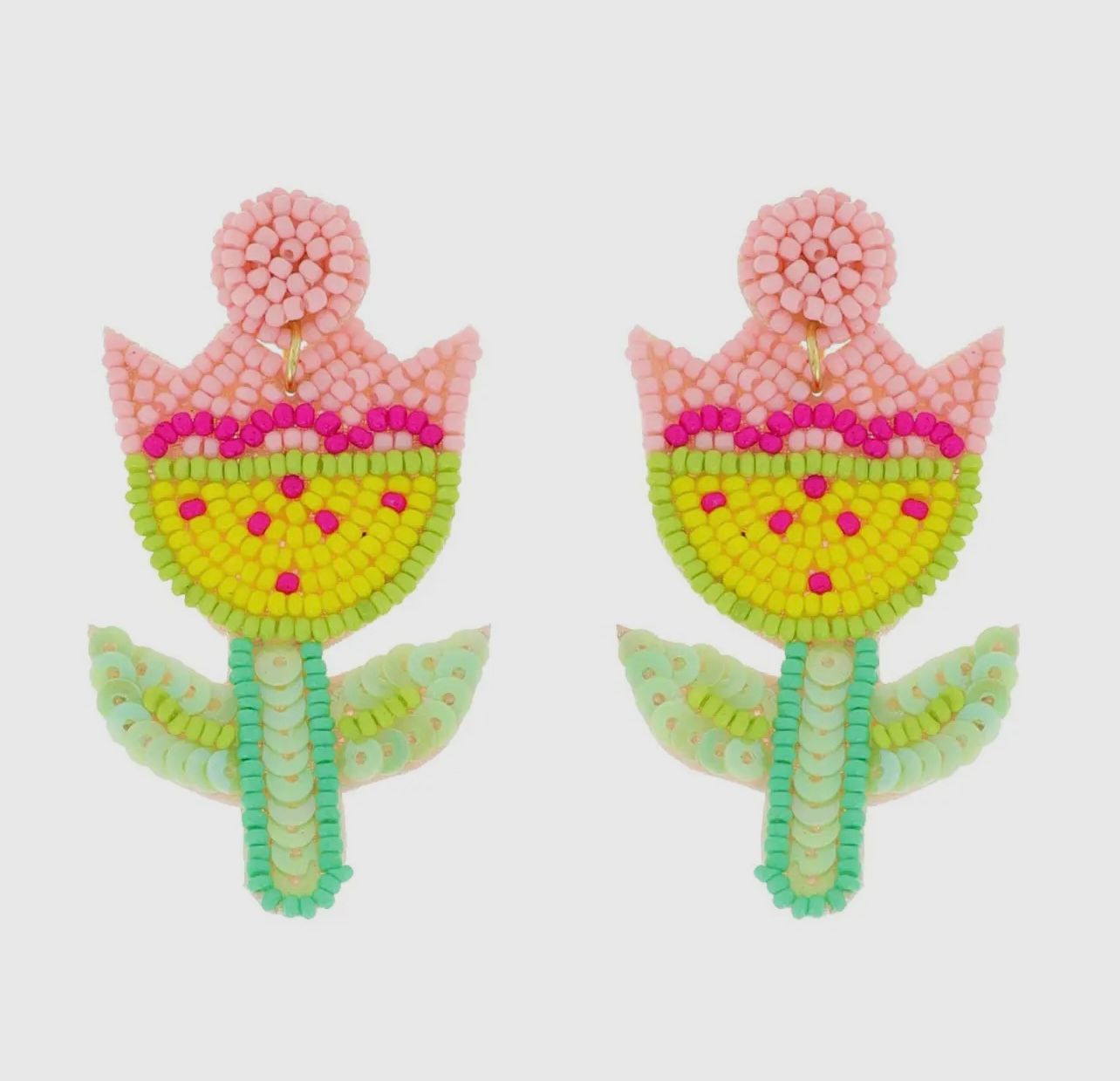 2 Tier Seed Bead Tulip Dangle Earrings