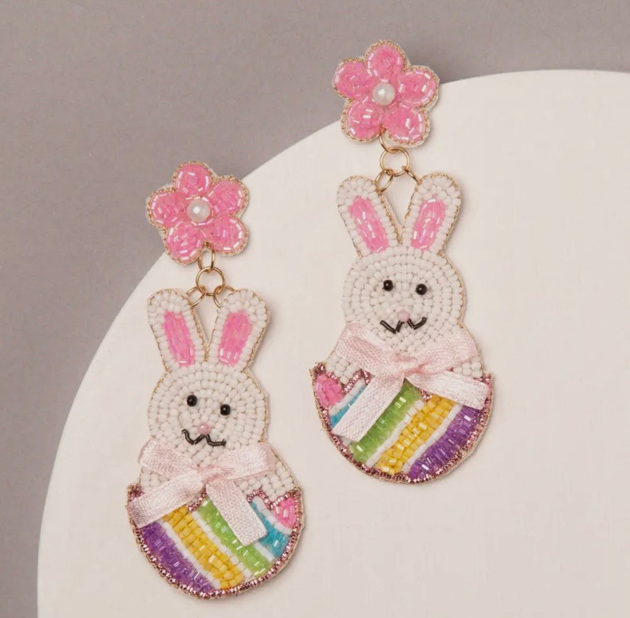 Seed Bead Easter Bunny/Egg Bow Post Dangle Earrings