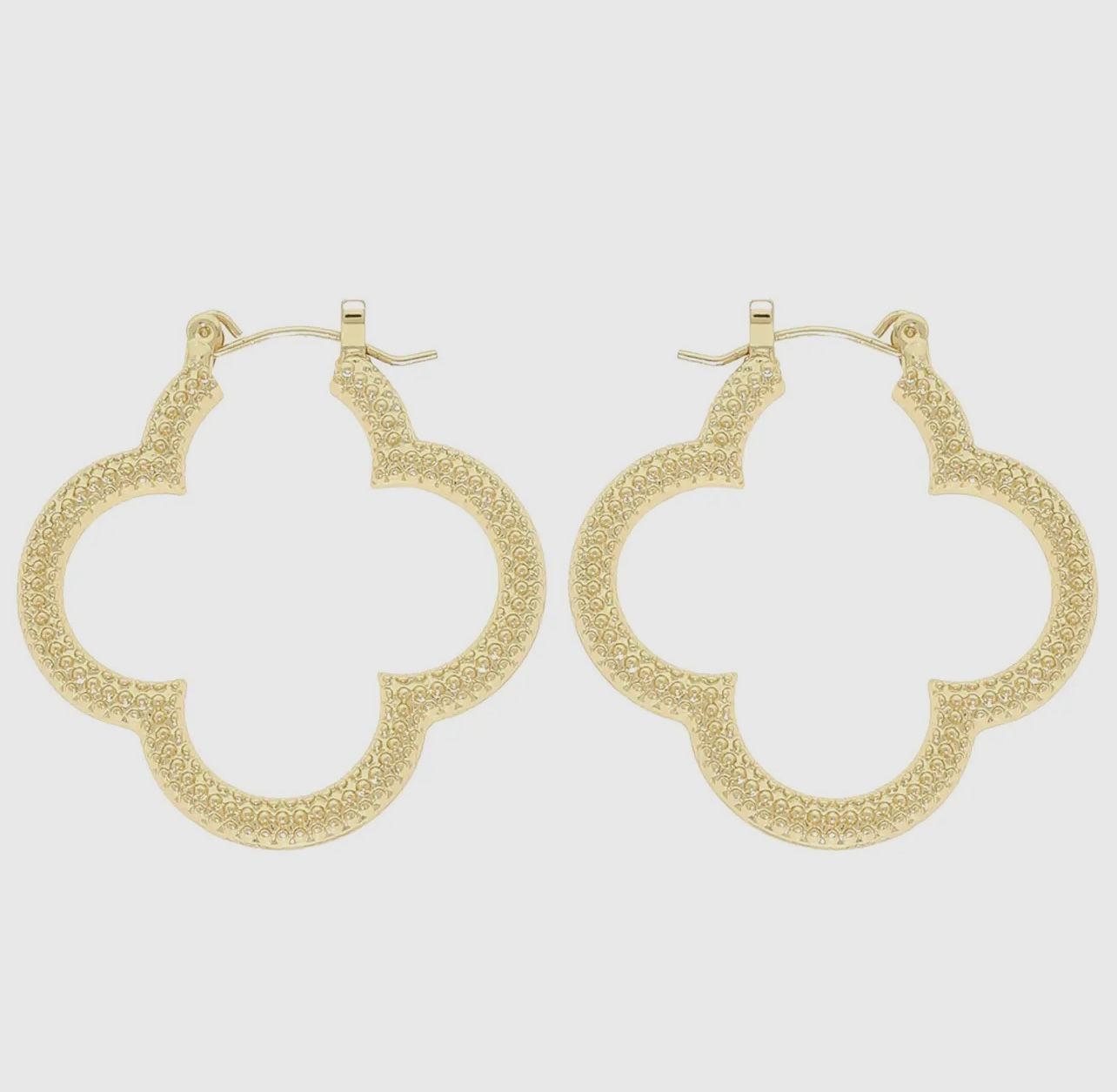 Gold Marcasite Quatrefoil Clover Hoop Earrings