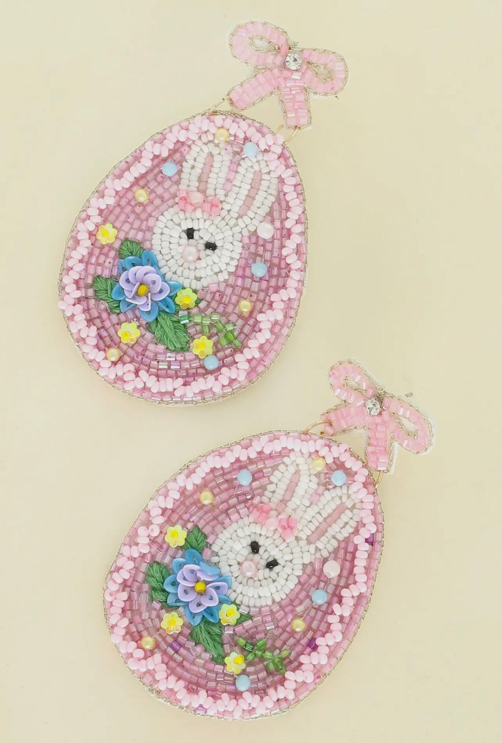 Ribbon Easter Bunny Teardrop Seed Bead Earrings