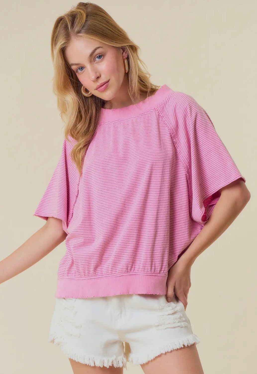 Vintage Wash Pin Stripe Boat Neck Banded Top