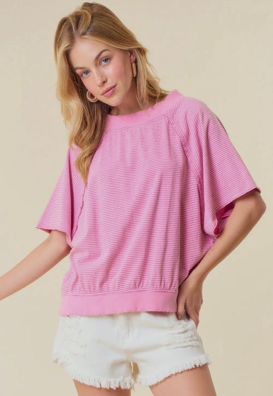 Vintage Wash Pin Stripe Boat Neck Banded Top