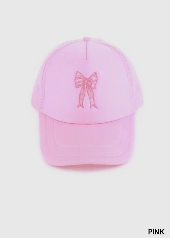 Pink Coquette Bow Embroidered Trucker Hat