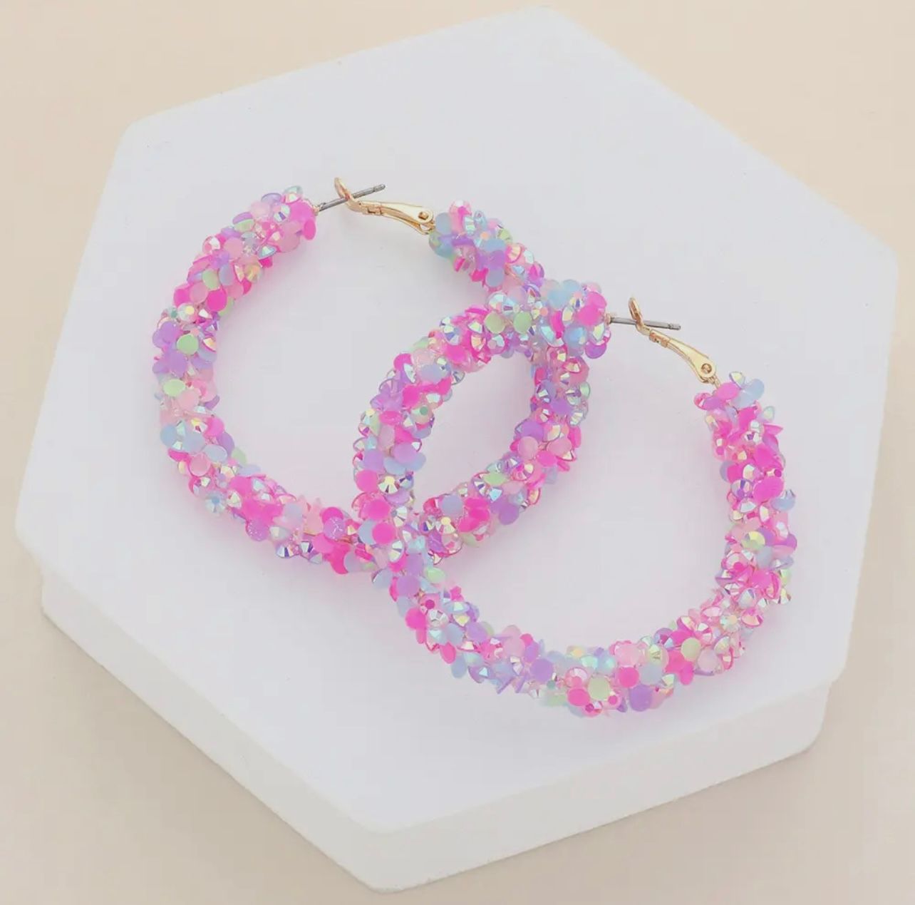Iridescent Faceted Beaded Hoop Earrings