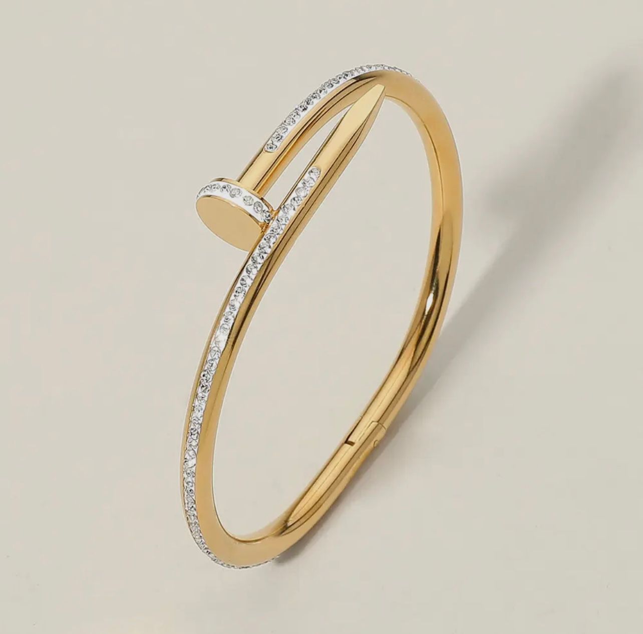 Gold Pave Nail Hinged Bangle Bracelet