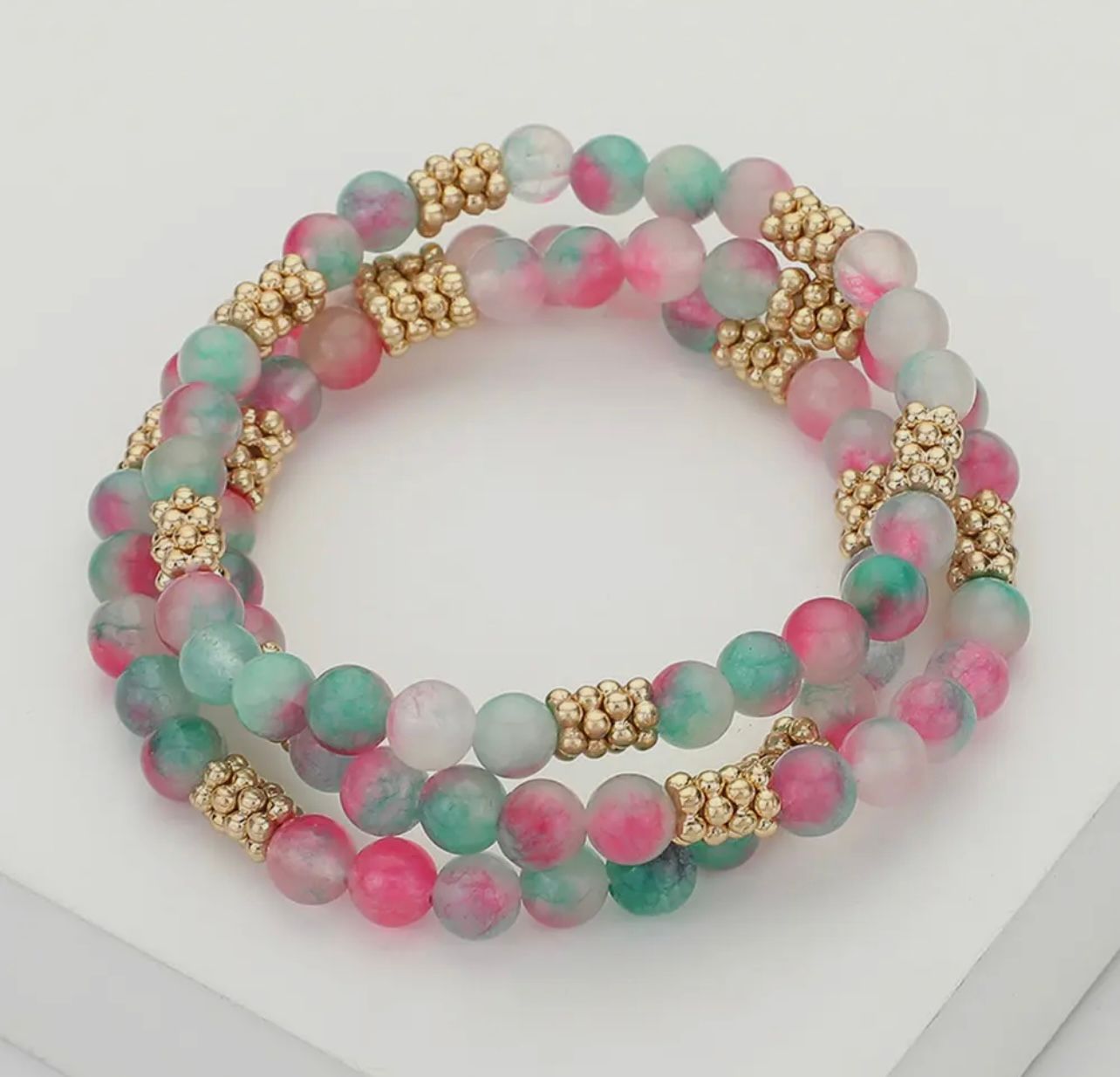 Natural Stone Metal Bubble Bar Bracelets-PK/GRN