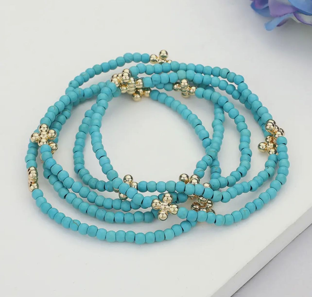 Metal Bubble Flower Stretch Bracelet Set-Tq