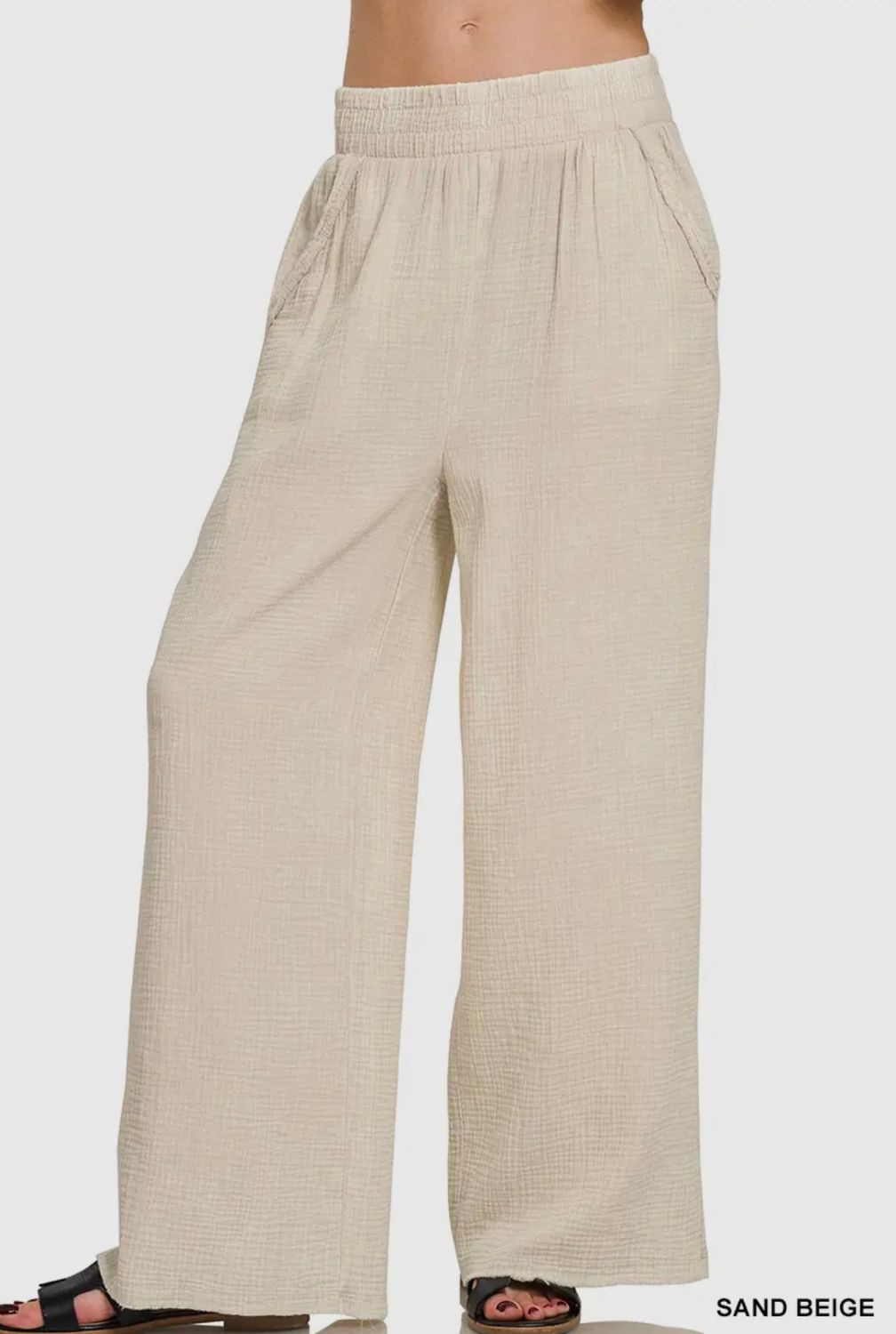 Acid Wash Double Gauze Elastic Waist Pants