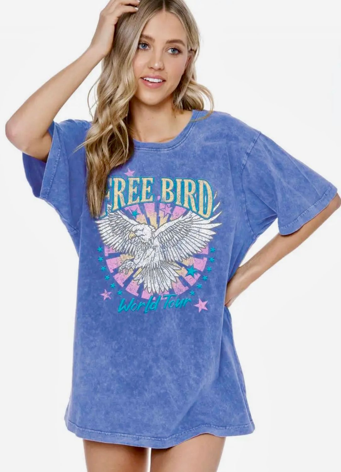 Puff Free Bird World Tour Washed Boyfriend Graphic Tee
