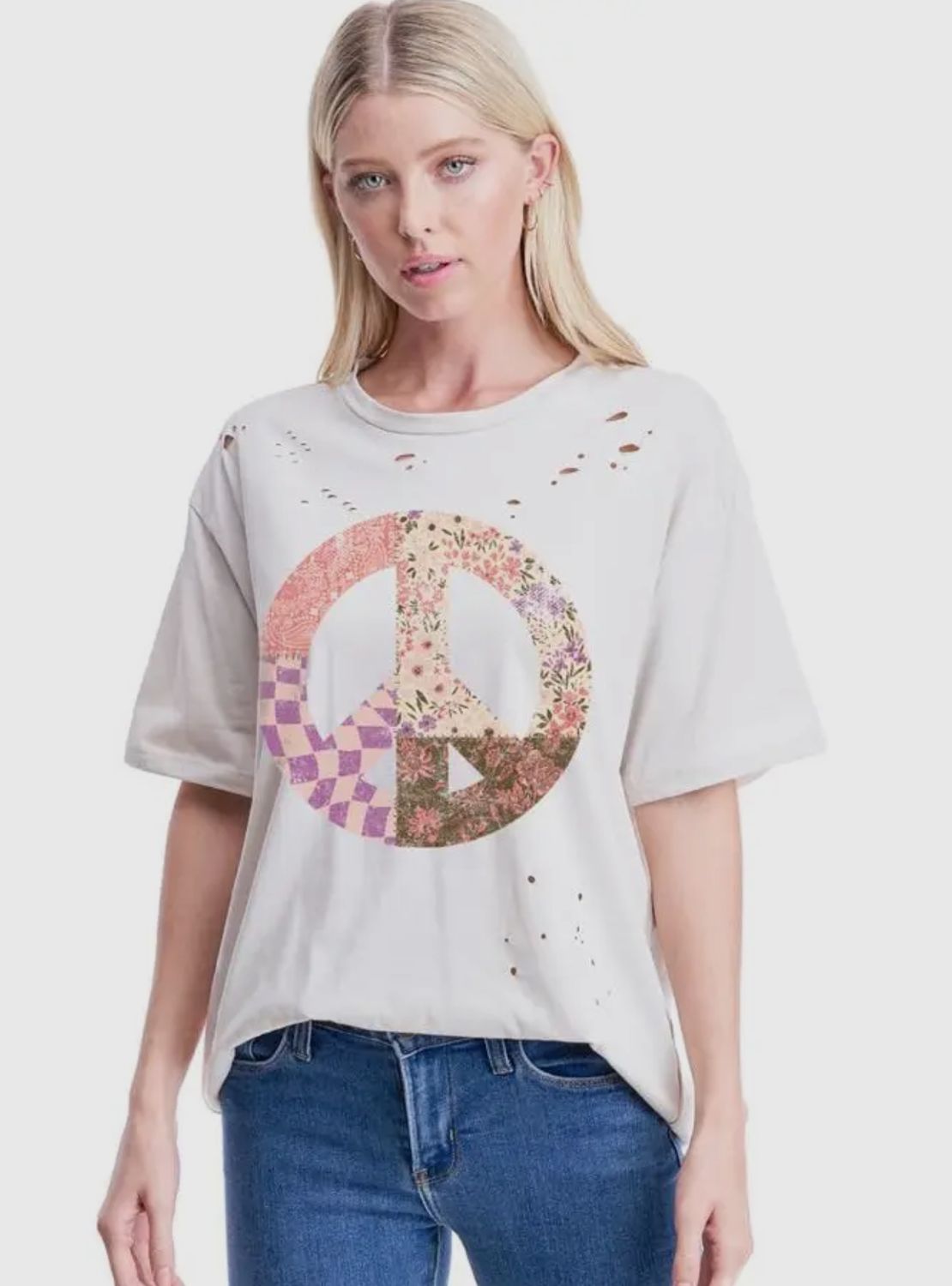 Boho Peace Floral Vintage Distressed Graphic Tee