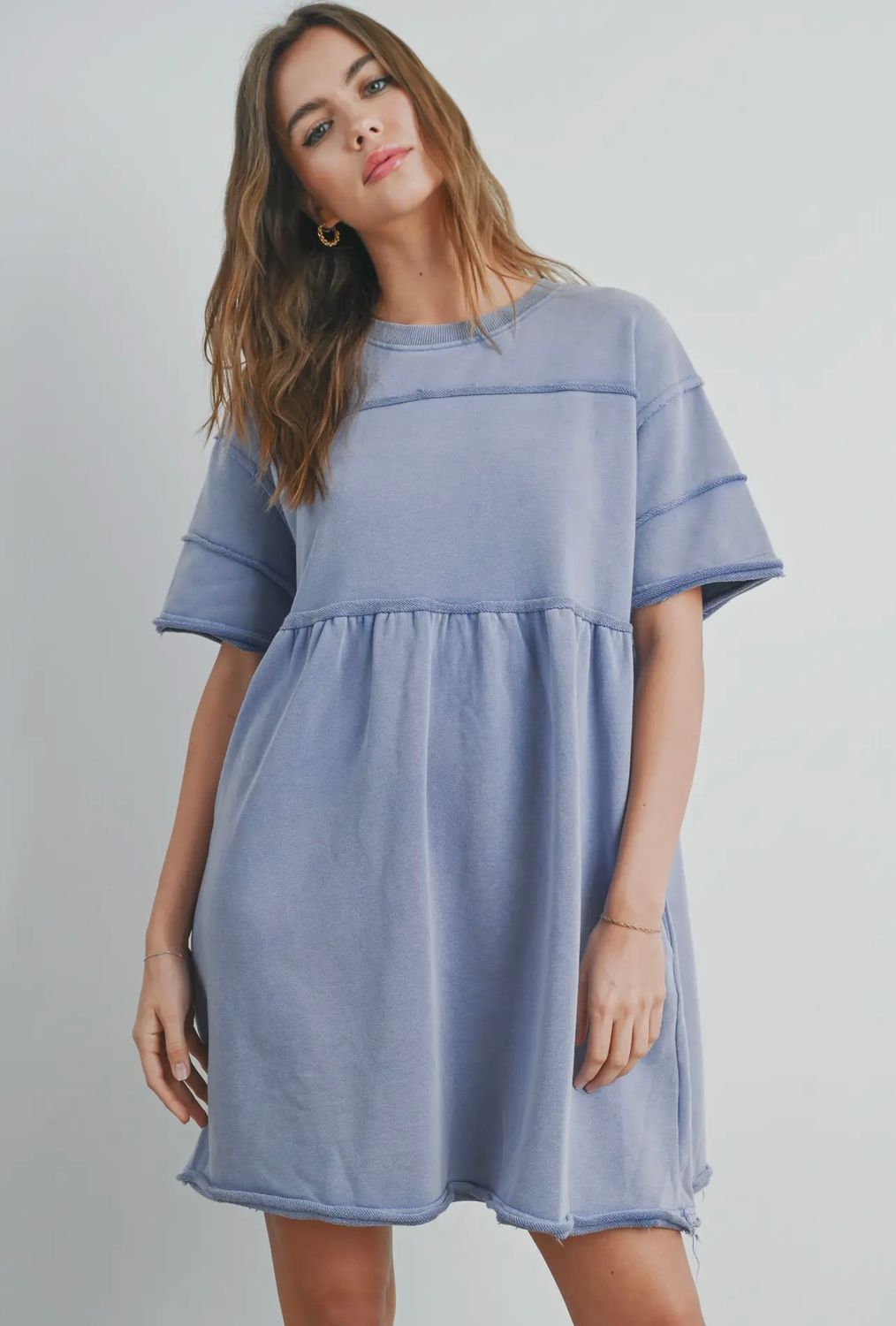 Washed French Terry Short Sleeve T-Shirt Dress