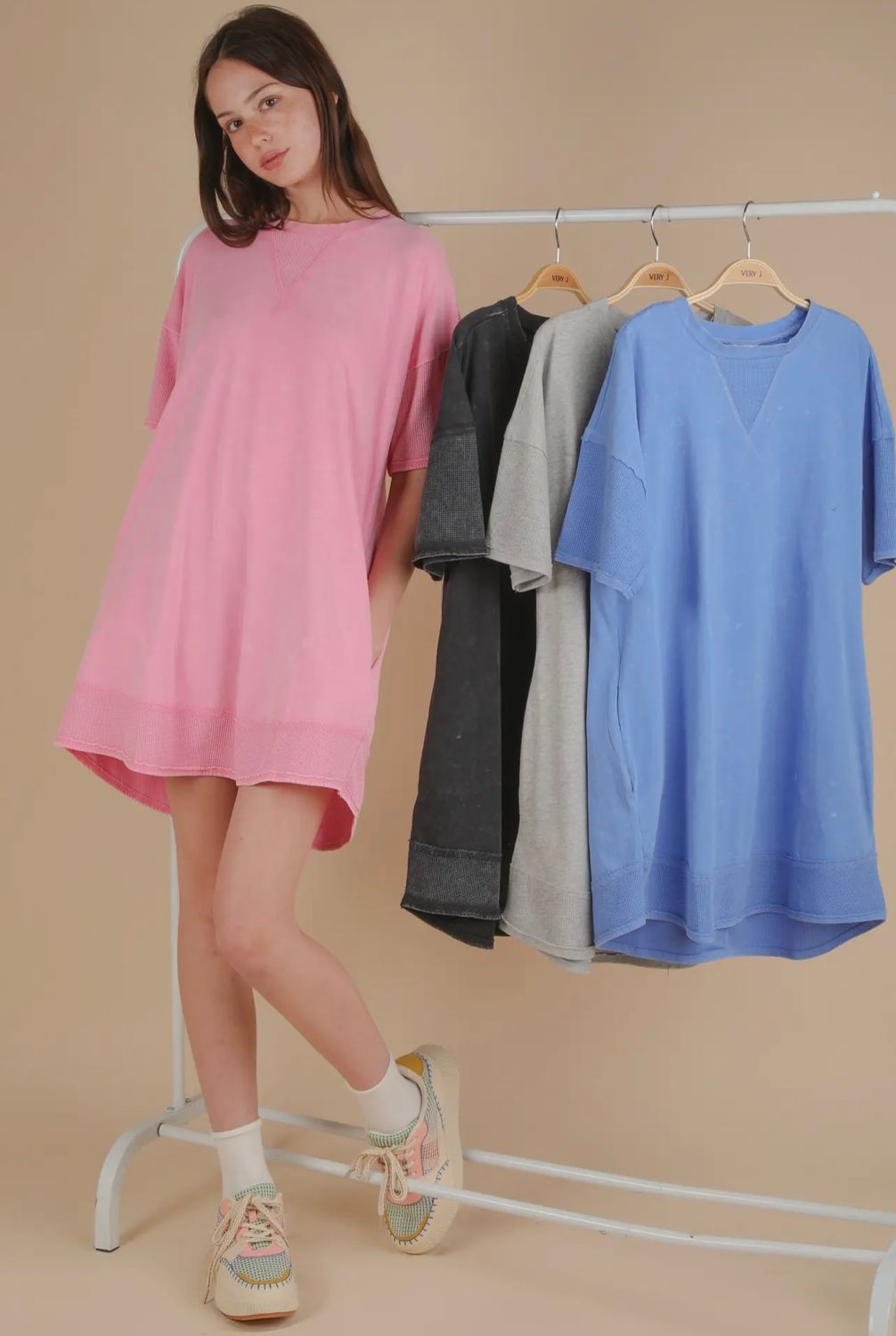 Mineral Wash Thermal Knit T-Shirt Dress