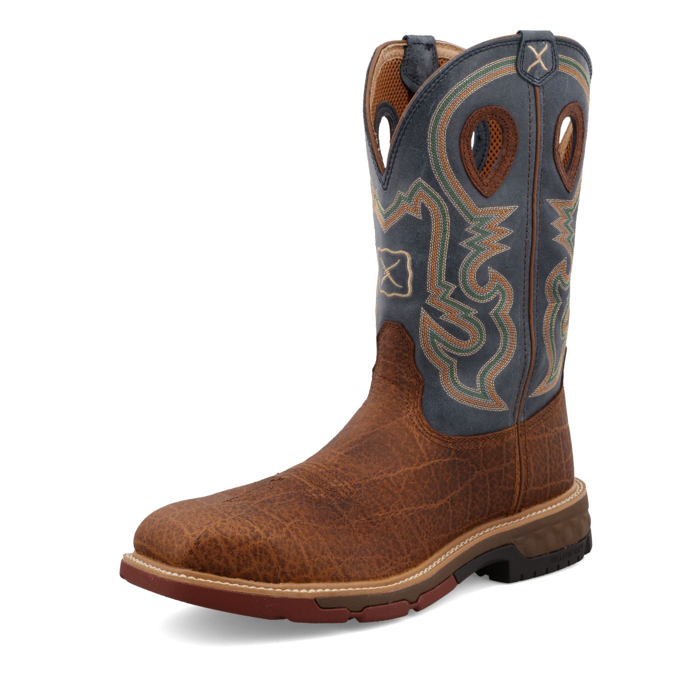 Western Work Boot Distressed Saddle &amp; Peacock