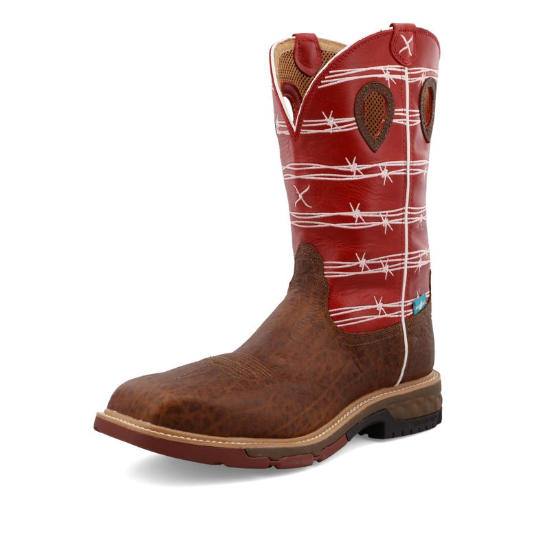 Western Work Boot Distressed Saddle &amp; Ruby