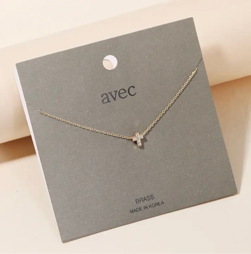 Mini Pave Cross Charm  Silver Necklace