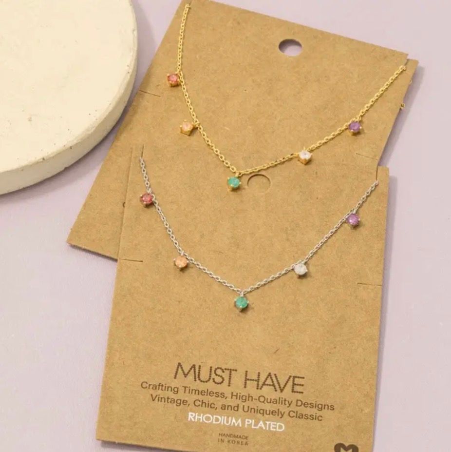 Crystal Stud Drop Necklace