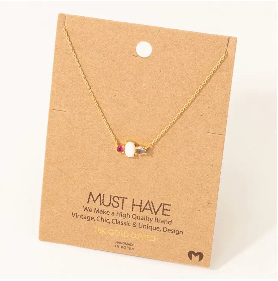 Rhinestone Opal Charm Necklace