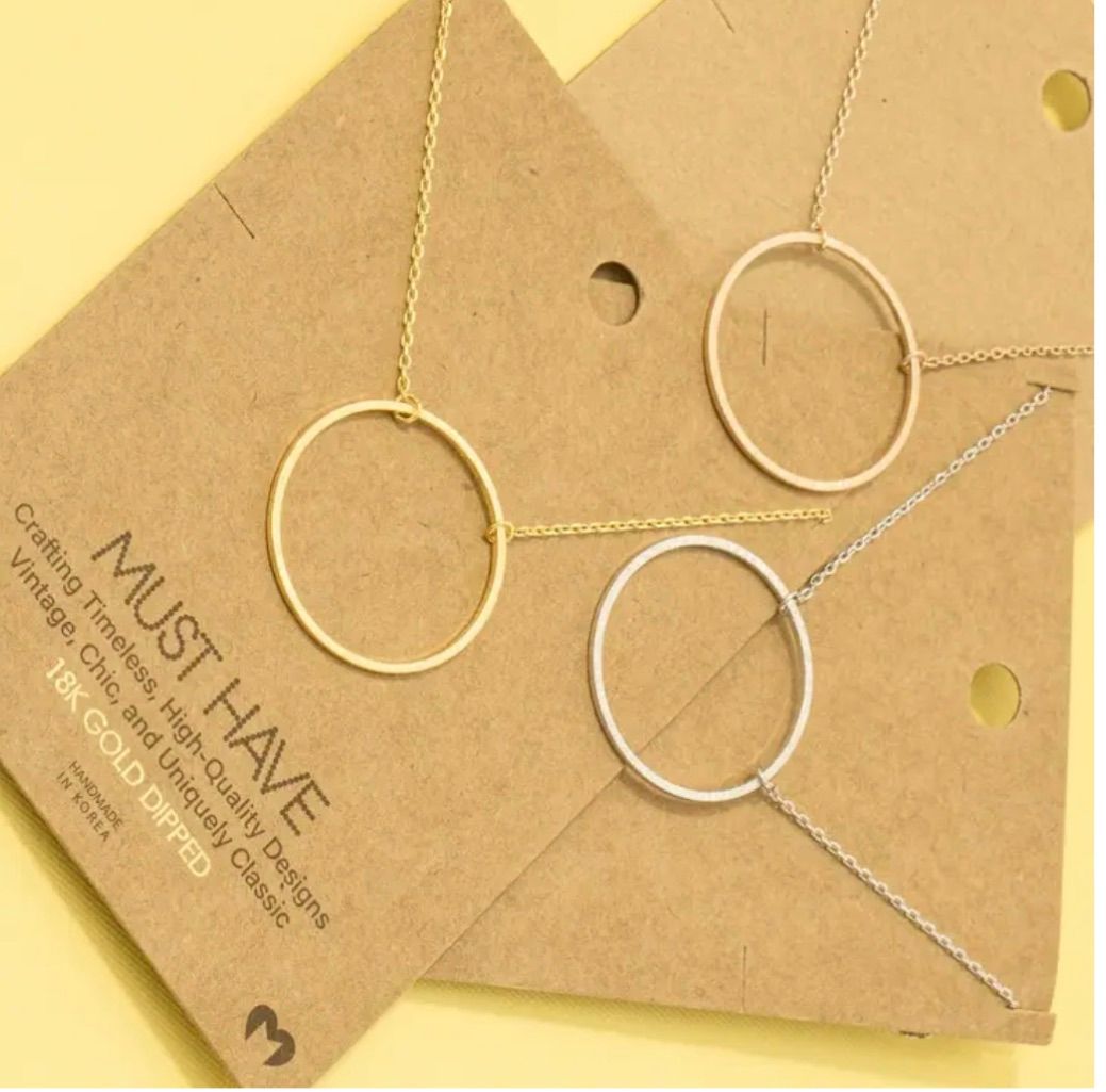 Gold Dipped Large Circle Cut Out Pendant Necklace