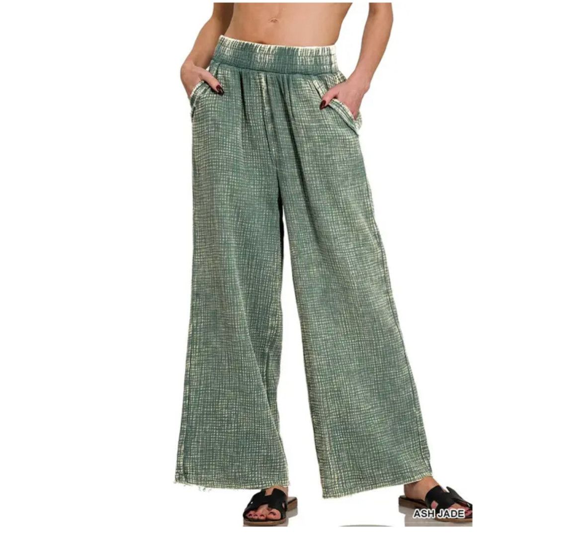 Washed Double Gauze Elastic Band Waist Pants L