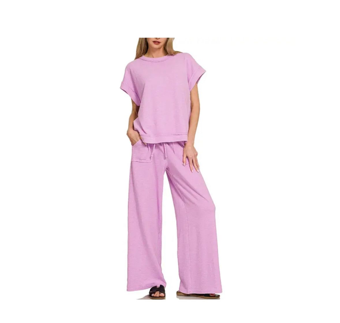Washed Slub Short Sleeve Tee and Long Pants Set M