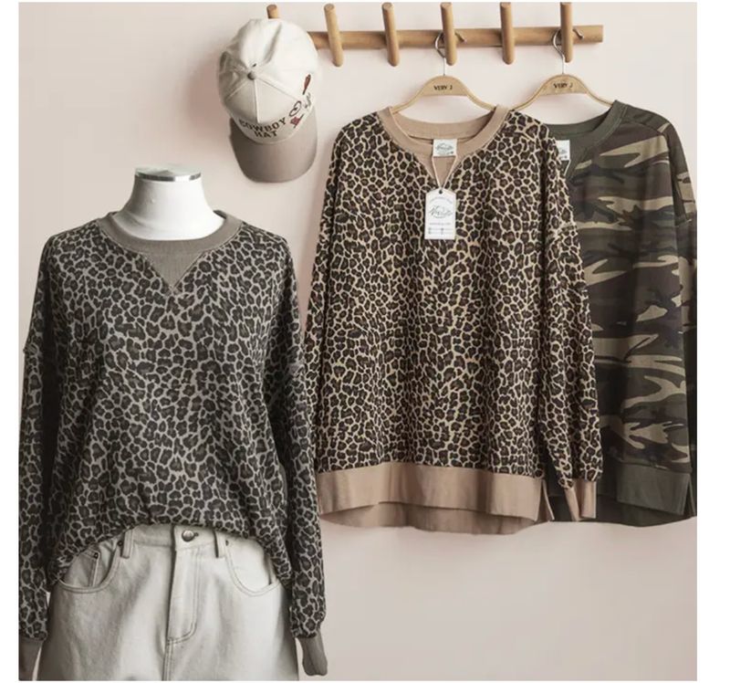 Camo Printed Knit Casual Top L