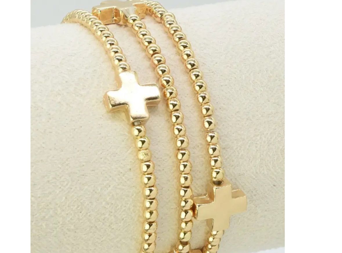 3 Piece Cross Beaded Bracelet Set