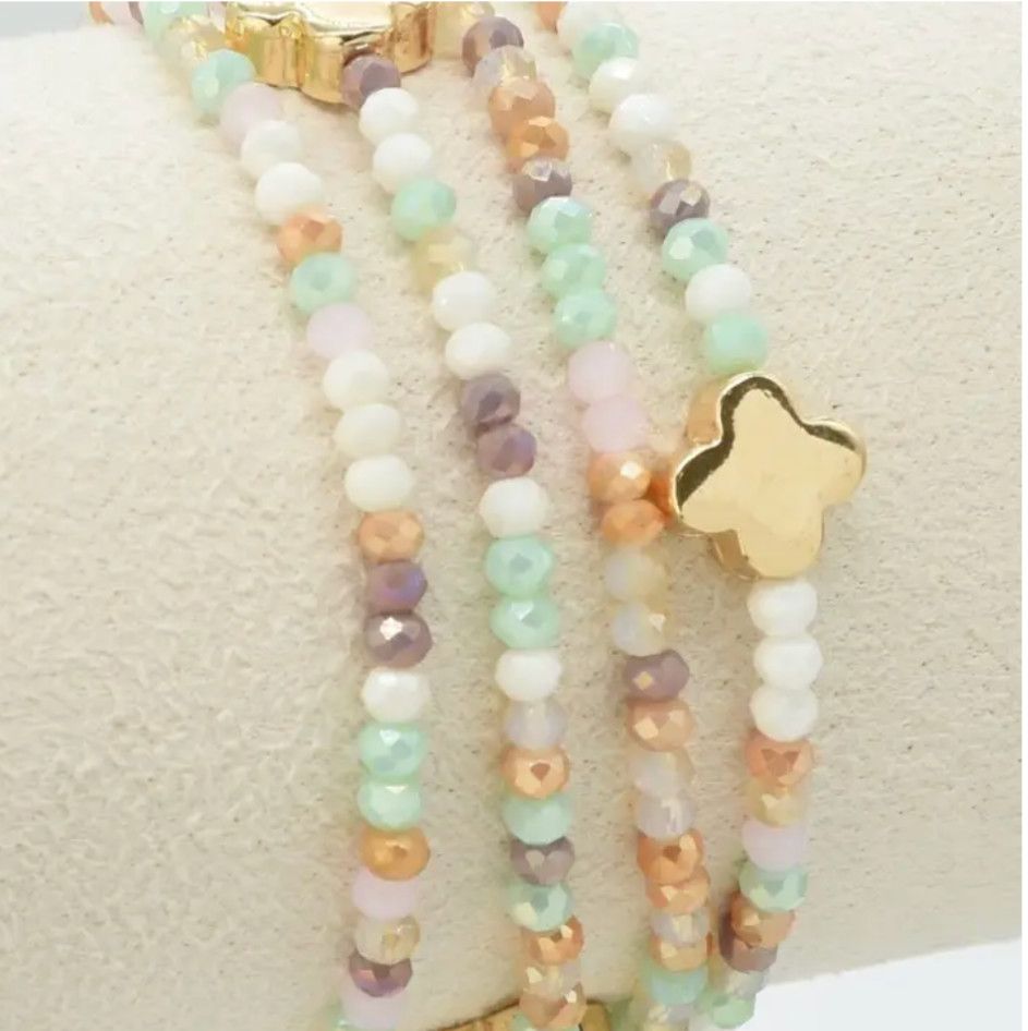 4 Piece Glass Bead and Clover Bracelet Set