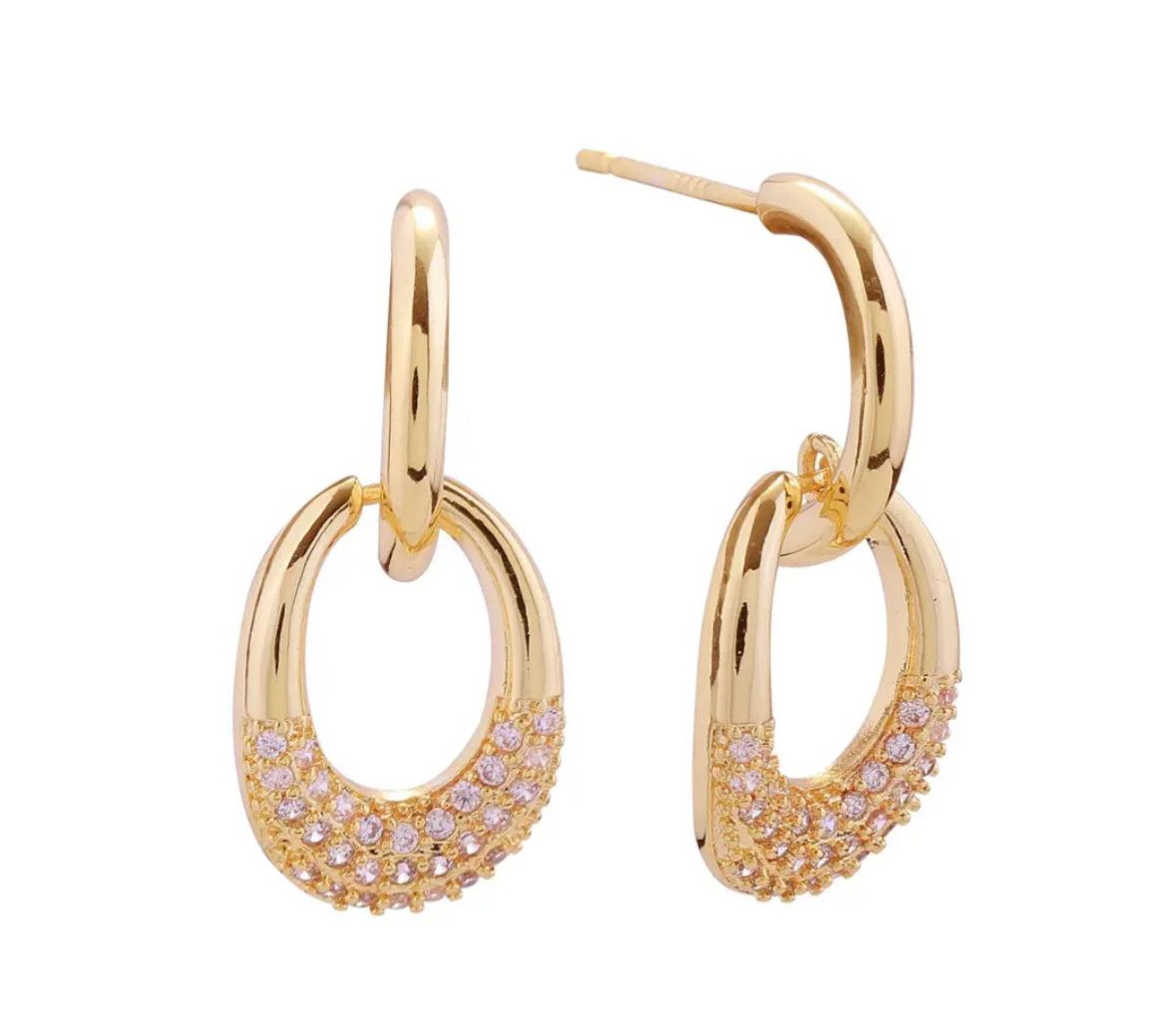 14K Lucky Drop Pave Cz Dangle Earrings