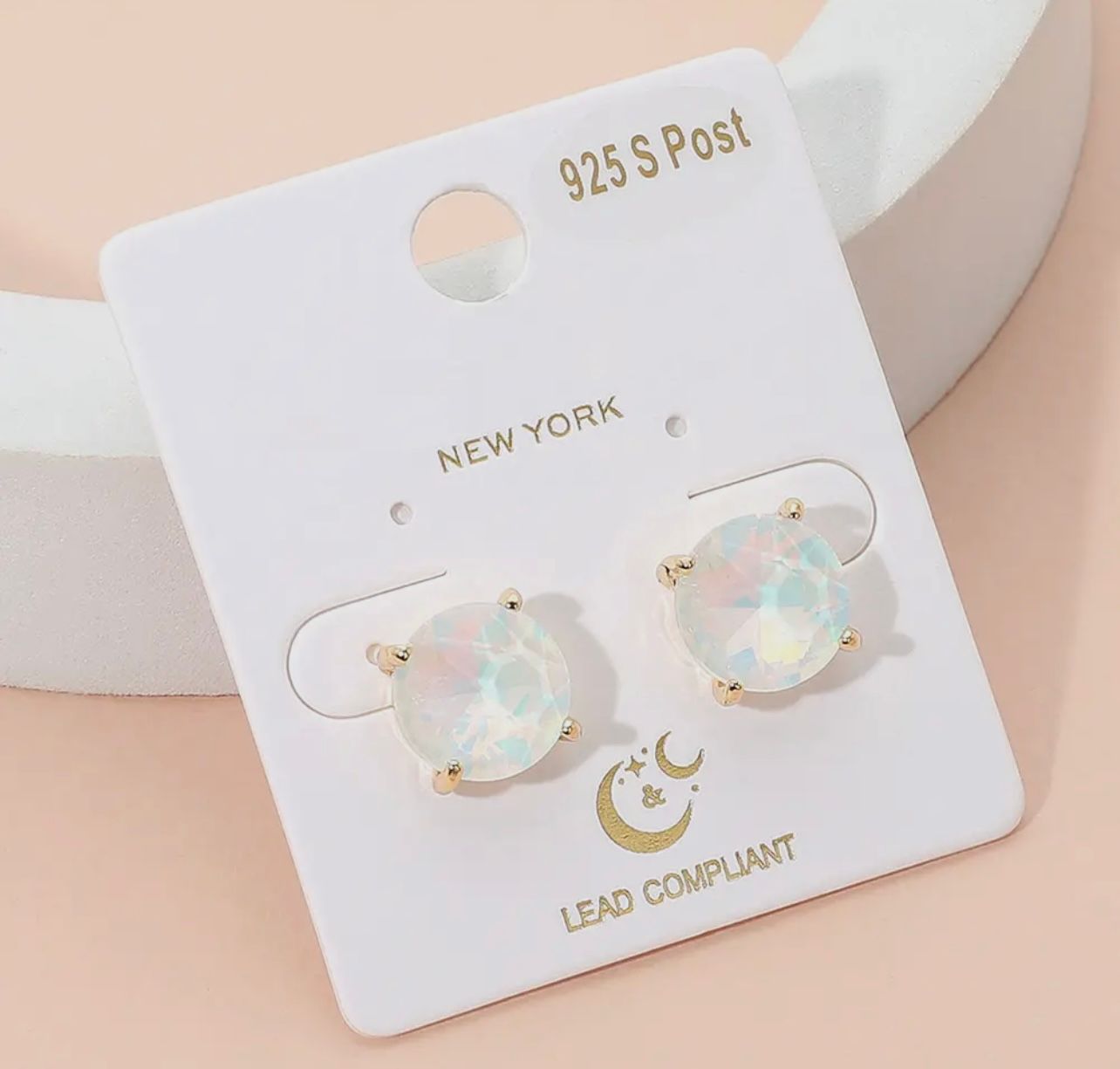 Round Stone Cushion Stud Earrings, Color: PWT, Size: OS