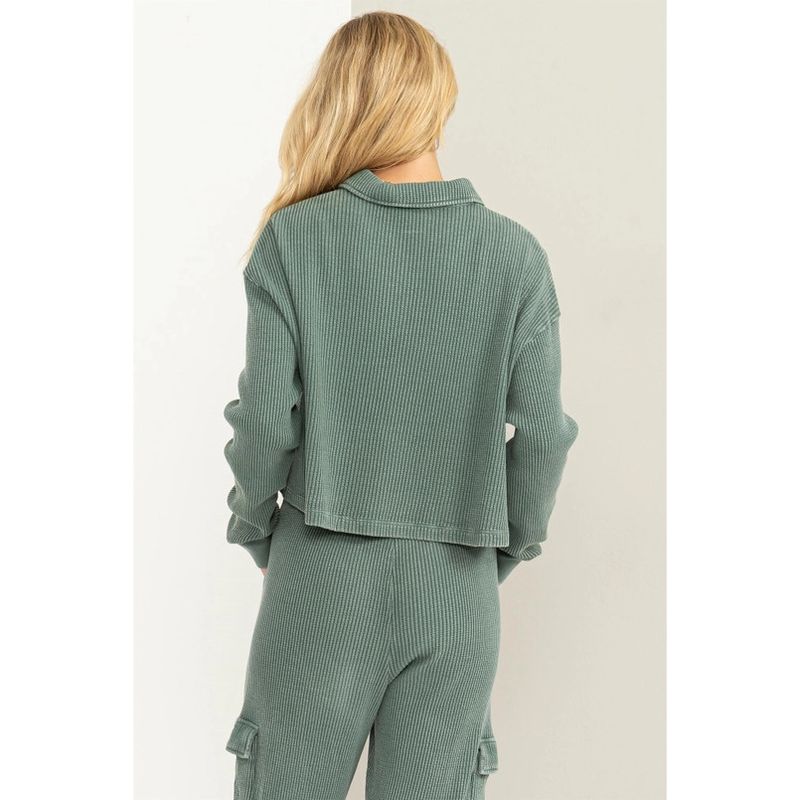 Waffle-Knit Henley Gray Green Top XL