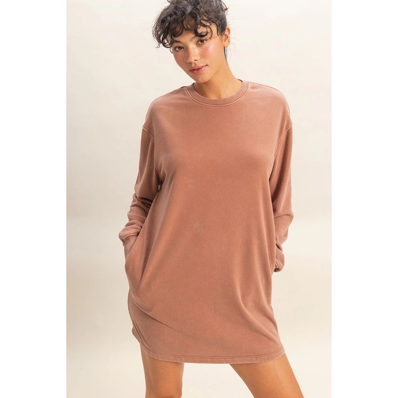 Mineral Washed Oversized Mini Sweatshirt Chestnut Dress S/M