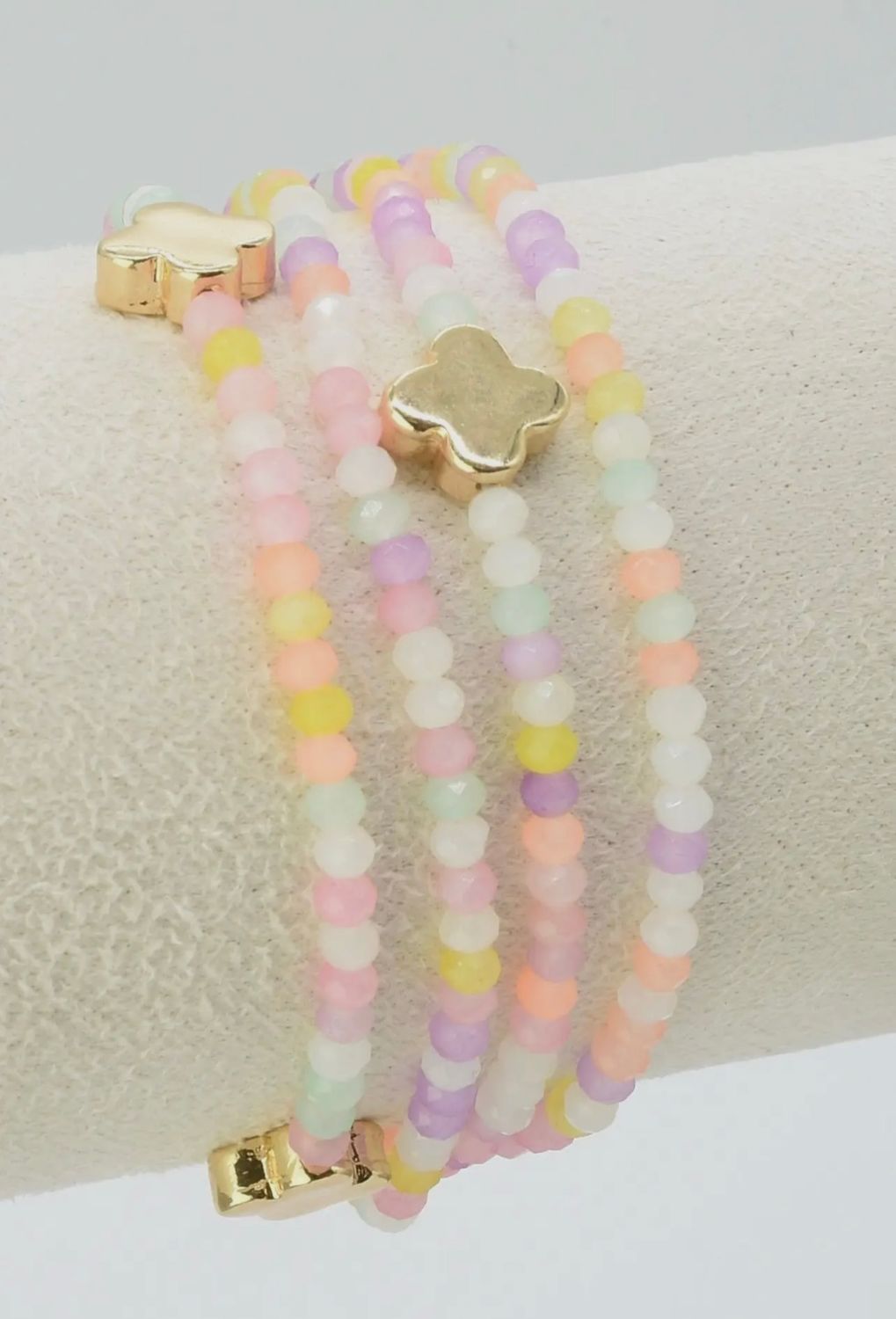 4 Piece Glass Bead and Clover Bracelet Set