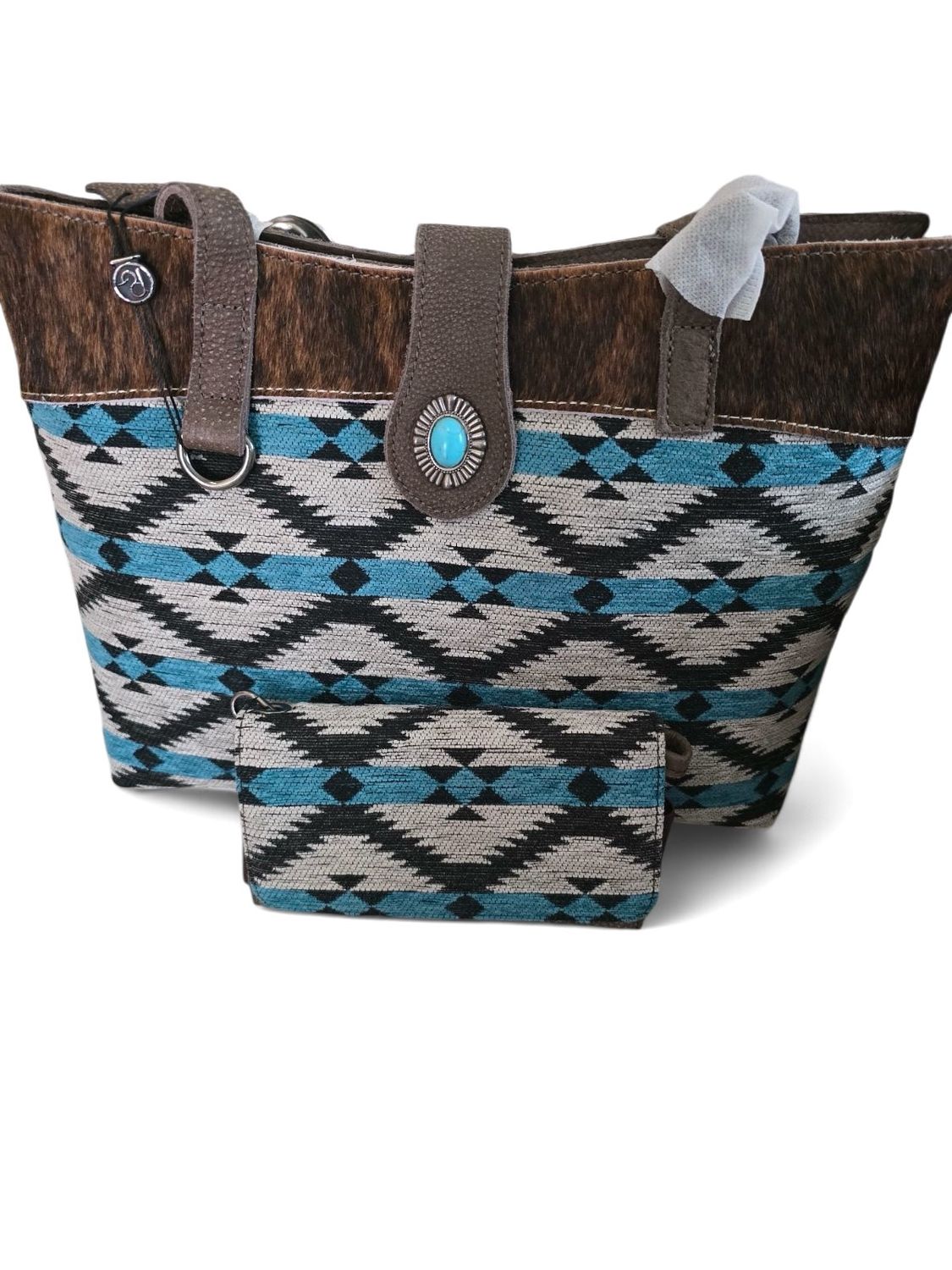 Ladies turquoise Aztec print purse