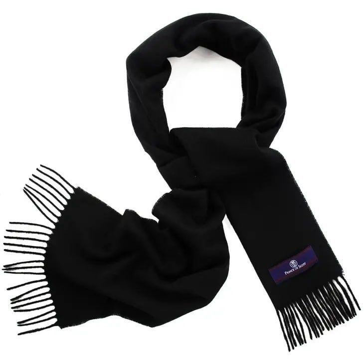 Prince of Scots fringed Merino Wool Scarf-Black