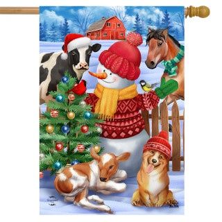 Barnyard Snowman House Flag