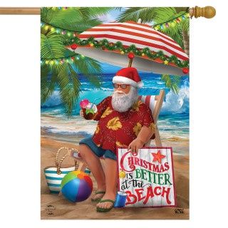 Beach Time Santa House Flag