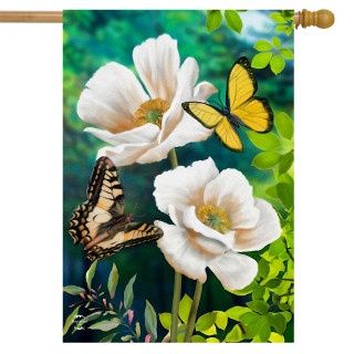 Butterflies and Poppies House Flag