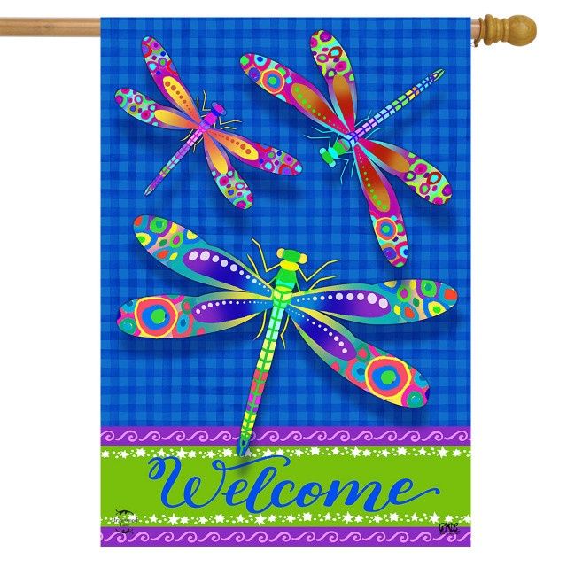 Colorful Dragonflies House Flag