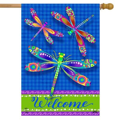 Colorful Dragonflies House Flag