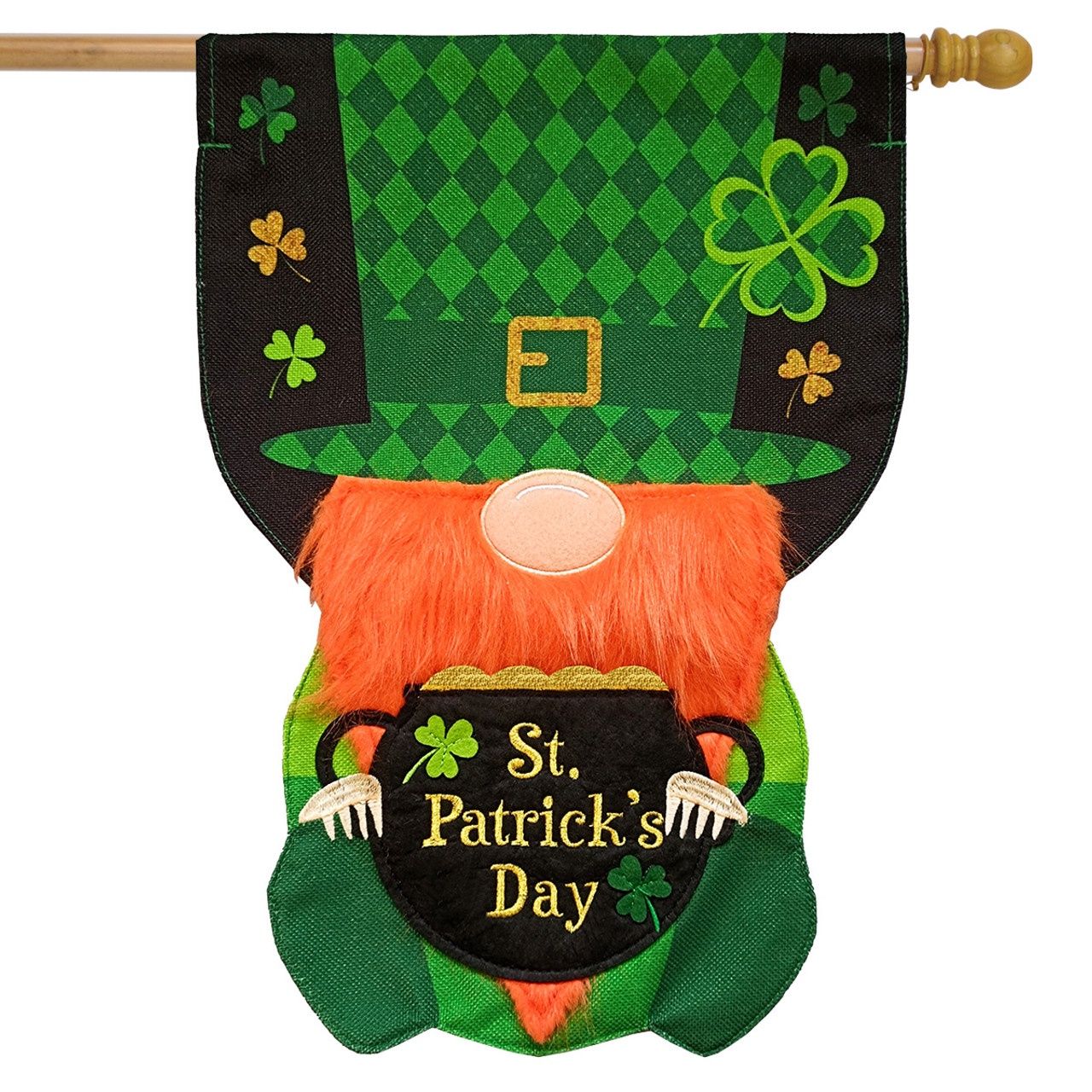 Lucky Gnome Burlap Sculpted House Flag