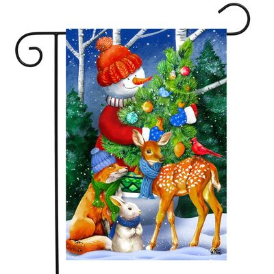 Woodland Snowman House Flag
