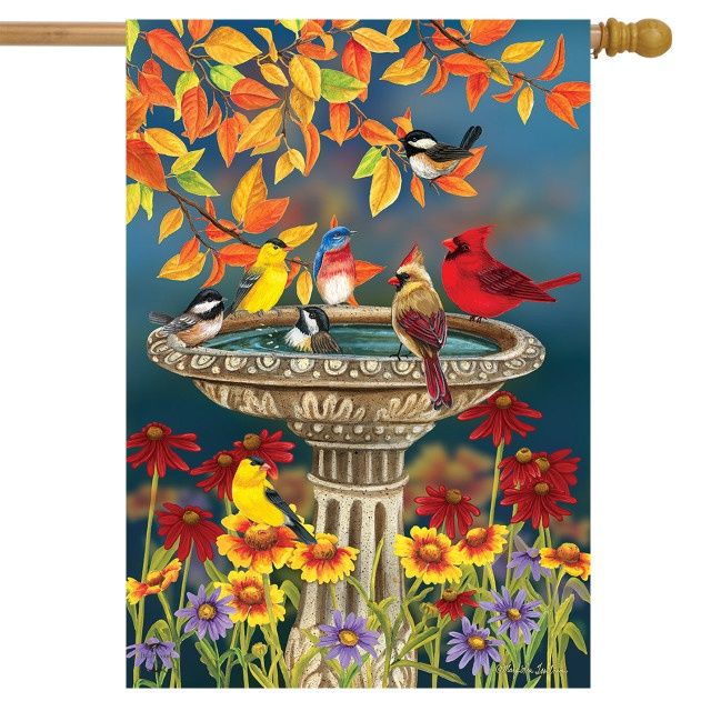 Fall Birdbath House Flag