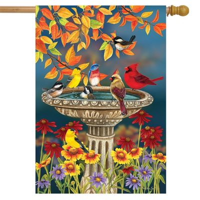 Fall Birdbath House Flag