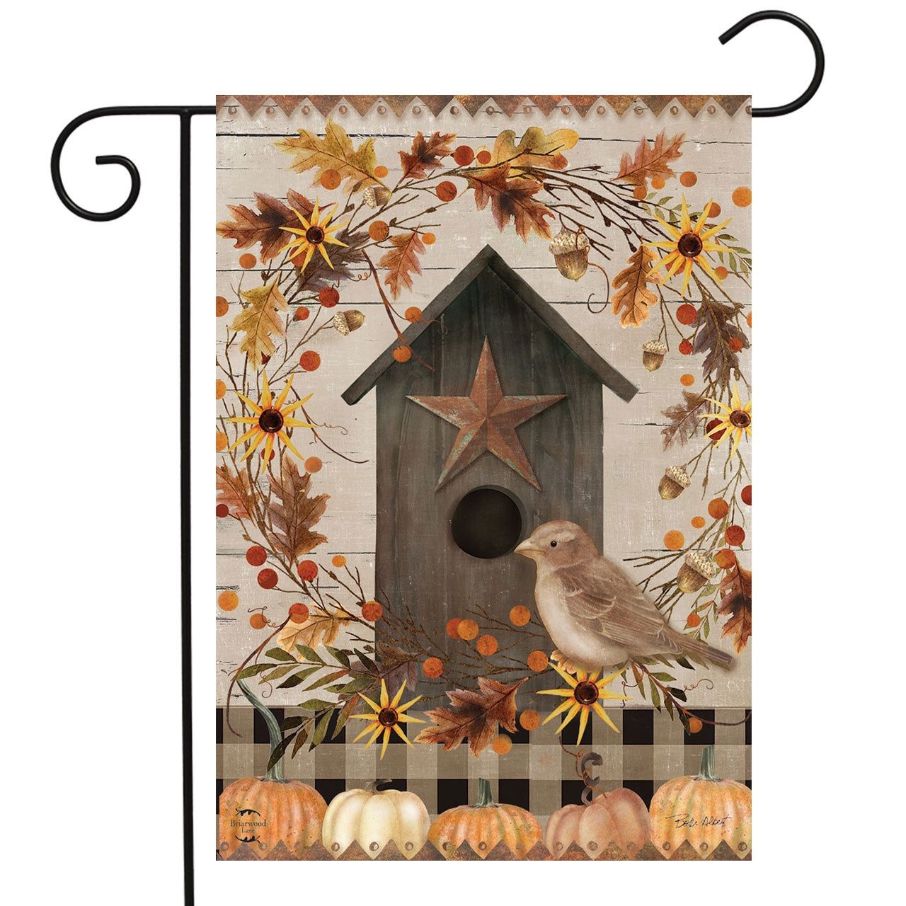 Primitive Fall Birdhouse House Flag