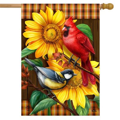 Fall Birds And Sunflowers House Flag
